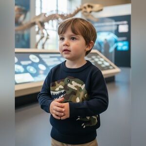 Baby Gap Black Cotton Crew Neck Sweaterwith Camo Dinosaur Graphic-Boys 3 Years